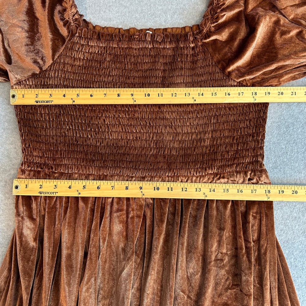 Baltic Born Size 2XL Velvet Midi Dress Smocked Tiered Brown Romantic Autumn Boho - Picture 8 of 12